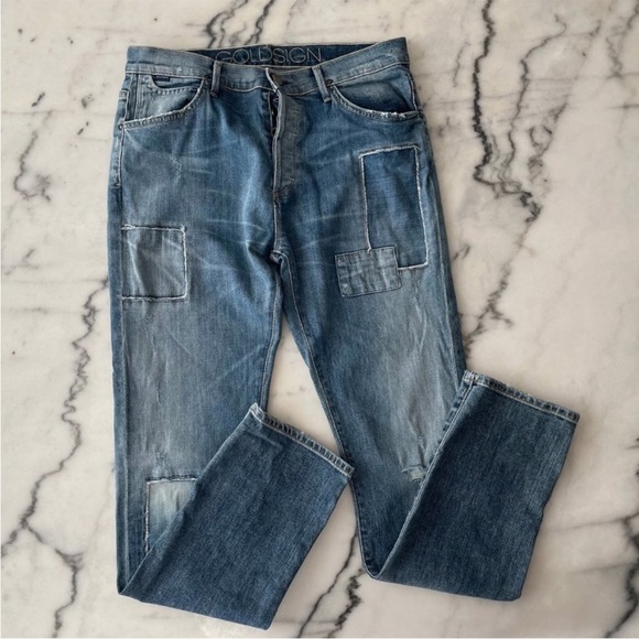 Goldsign Stevie Denim Patchwork high rise straight leg jeans - Picture 7 of 15